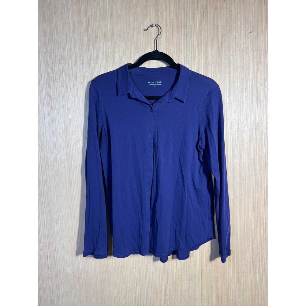 Eileen Fisher Womens Purple Organic Cotton Jersey Button Up Shirt Medium M